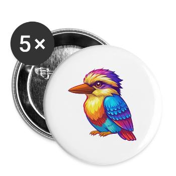 Kookaburra coloré Kawaii dessin animé Personnage Oiseau - Lot de 5 grands badges (56 mm) - blanc - Devant