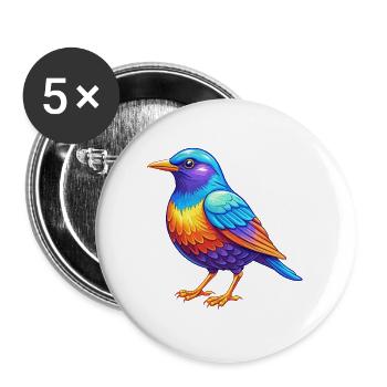 Étourneau coloré Kawaii Dessin animé Personnage Oiseau - Lot de 5 grands badges (56 mm) - blanc - Devant