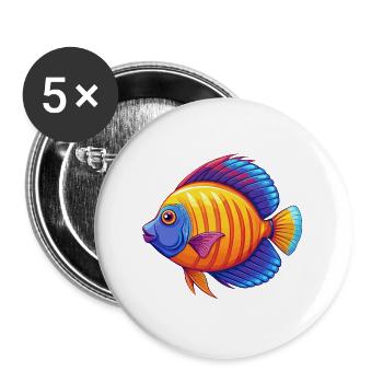 Kaiser Kaiserfisch Bunte Kawaii Cartoon Clipart - Buttons groß 56 mm (5er Pack) - Weiß - Vorne