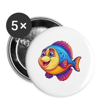 Flounder Fish Colorful Kawaii Cartoon Sea Animal - Buttons large 2.2''/56 mm (5-pack) - white - Front