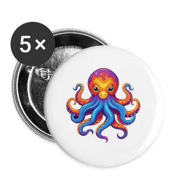 Giant Pacific Octopus Colorful Kawaii Cartoon - Buttons large 2.2''/56 mm (5-pack) - white - Front