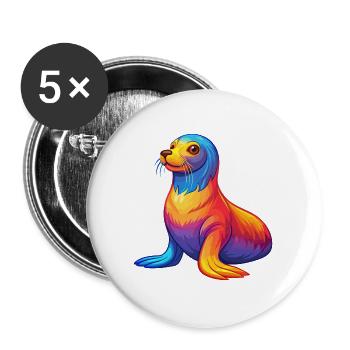 Sea Lion Colorful Kawaii Cartoon Sea Animal - Buttons large 2.2''/56 mm (5-pack) - white - Front