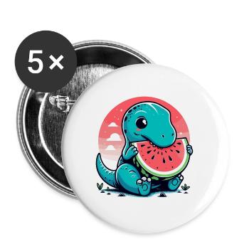 Süßer T-Rex Wassermelone Sommer Geschenk - Buttons groß 56 mm (5er Pack) - Weiß - Vorne