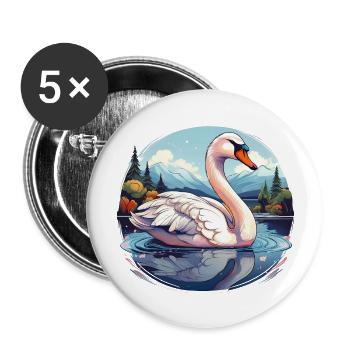Ein Schwan, der auf einem See schwimmt - Buttons groß 56 mm (5er Pack) - Weiß - Vorne