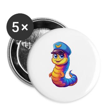 Marine Wurm Bunt Kawaii Cartoon Meerestier - Buttons groß 56 mm (5er Pack) - Weiß - Vorne