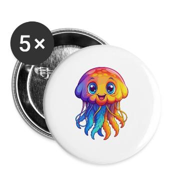 Seenessel Buntes Kawaii Cartoon Meerestier - Buttons groß 56 mm (5er Pack) - Weiß - Vorne