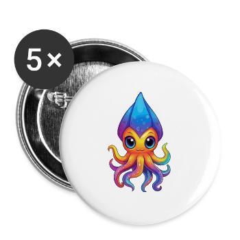 Tintenfisch Buntes Kawaii Cartoon Meerestier - Buttons groß 56 mm (5er Pack) - Weiß - Vorne