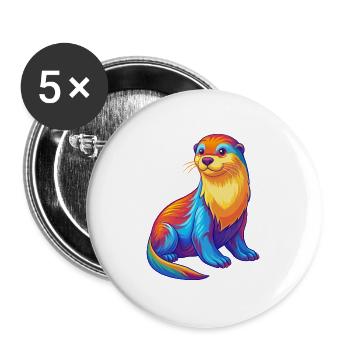 Sea Otter Colorful Kawaii Cartoon Sea Animal - Buttons large 2.2''/56 mm (5-pack) - white - Front