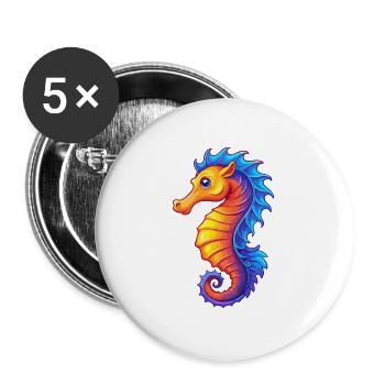 Sea Horse Colorful Kawaii Cartoon Sea Animal - Buttons large 2.2''/56 mm (5-pack) - white - Front