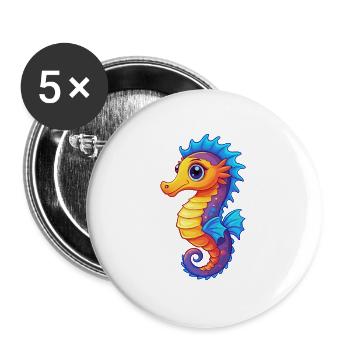 Pygmy Seahorse Colorful Kawaii Cartoon Sea Animal - Buttons large 2.2''/56 mm (5-pack) - white - Front