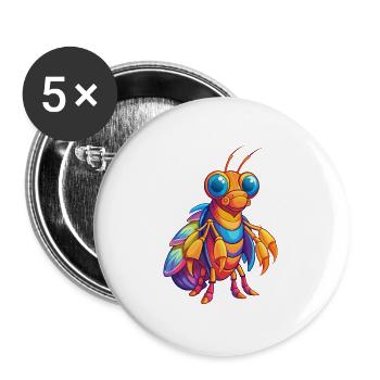 Peacock Mantis Shrimp Colorful Kawaii Cartoon - Buttons large 2.2''/56 mm (5-pack) - white - Front