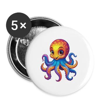 Oktopus Bunt Kawaii Cartoon Meerestier - Buttons groß 56 mm (5er Pack) - Weiß - Vorne