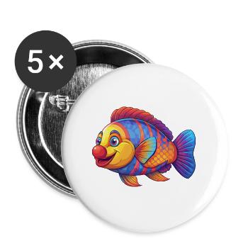 Clown Lippfisch Buntes Kawaii Cartoon Meerestier - Buttons groß 56 mm (5er Pack) - Weiß - Vorne