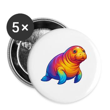 Dugong Colorful Kawaii Cartoon Sea Animal - Buttons large 2.2''/56 mm (5-pack) - white - Front