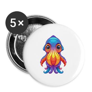 Tintenfisch Buntes Kawaii Cartoon Meerestier - Buttons groß 56 mm (5er Pack) - Weiß - Vorne