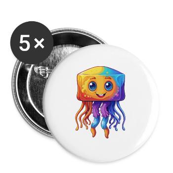 Boîte Méduse Coloré Kawaii Dessin Animé Animal Marin - Lot de 5 grands badges (56 mm) - blanc - Devant