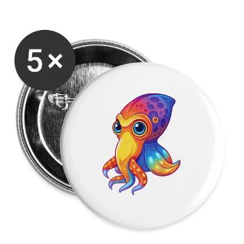 Bobtail Squid Colorful Kawaii Cartoon Sea Animal - Buttons large 2.2''/56 mm (5-pack) - white - Front
