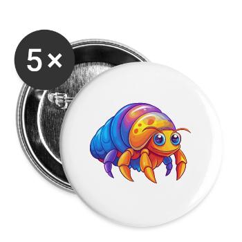 Einsiedlerkrebs Bunt Kawaii Cartoon Meerestier - Buttons groß 56 mm (5er Pack) - Weiß - Vorne