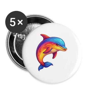 Delfin Bunt Kawaii Cartoon Meerestier - Buttons groß 56 mm (5er Pack) - Weiß - Vorne