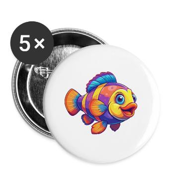 Clownfish Coloré Kawaii Dessin animé Animal marin - Lot de 5 grands badges (56 mm) - blanc - Devant