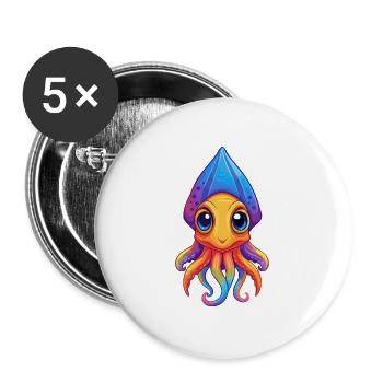 Bottletail Squid Colorful Kawaii Cartoon Clipart - Buttons large 2.2''/56 mm (5-pack) - white - Front