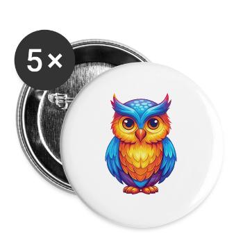 Owl Colorful Kawaii Cartoon Character Bird - Buttons large 2.2''/56 mm (5-pack) - white - Front