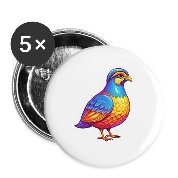 perdrix coloré Kawaii dessin animé Personnage oiseau - Lot de 5 grands badges (56 mm) - blanc - Devant