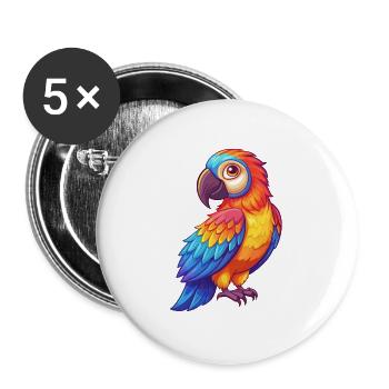 Perroquet coloré Kawaii personnage de dessin animé oiseau - Lot de 5 grands badges (56 mm) - blanc - Devant