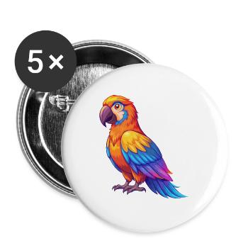 Parrot Colorful Kawaii Cartoon Character Bird - Buttons large 2.2''/56 mm (5-pack) - white - Front