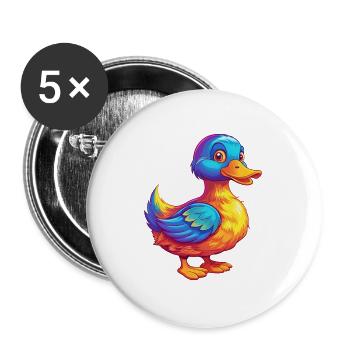 Duck Colorful Kawaii Cartoon Character Bird - Buttons large 2.2''/56 mm (5-pack) - white - Front