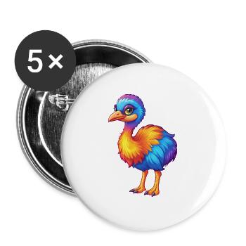 émeu coloré kawaii dessin animé personnage oiseau - Lot de 5 grands badges (56 mm) - blanc - Devant