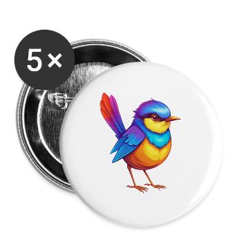 Fairywren coloré Kawaii dessin animé Personnage Oiseau - Lot de 5 grands badges (56 mm) - blanc - Devant