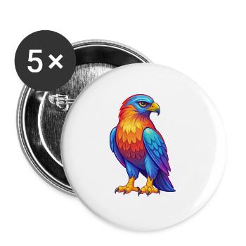 Faucon coloré Kawaii personnage de dessin animé oiseau - Lot de 5 grands badges (56 mm) - blanc - Devant