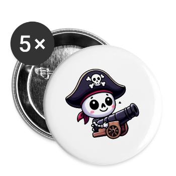 Skelett Schatz - Piraten Schädel - Buttons groß 56 mm (5er Pack) - Weiß - Vorne