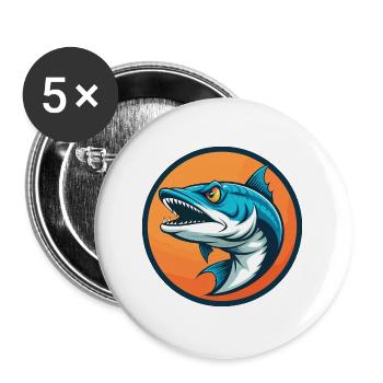Barracuda Mignon Kawaii Dessin animé Animal Animal Pet Logo - Lot de 5 grands badges (56 mm) - blanc - Devant