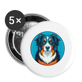 Australian Shepherd Dog Kawaii Cartoon Pet Logo - Buttons large 2.2''/56 mm (5-pack) - white - Front