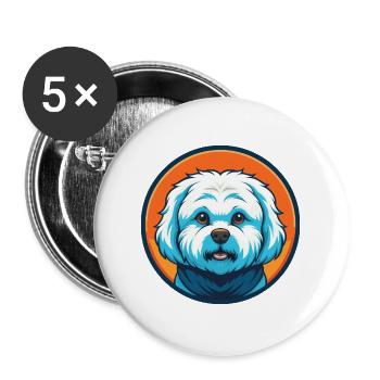 Bichon Frise Hund Niedliches Kawaii Cartoon Tier Logo - Buttons groß 56 mm (5er Pack) - Weiß - Vorne
