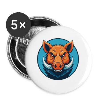 sanglier mignon kawaii dessin animé clipart animal animal de compagnie logo - Lot de 5 grands badges (56 mm) - blanc - Devant