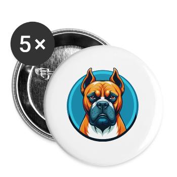 Boxer Hund Niedliches Kawaii Cartoon Tier Haustier Logo - Buttons groß 56 mm (5er Pack) - Weiß - Vorne