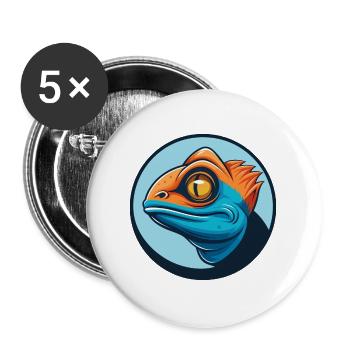 Chamäleon Niedliches Kawaii Cartoon Tier Haustier Logo - Buttons groß 56 mm (5er Pack) - Weiß - Vorne