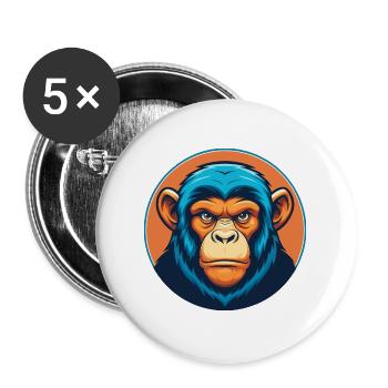 Schimpanse Niedliches Kawaii Cartoon Tier Haustier Logo - Buttons groß 56 mm (5er Pack) - Weiß - Vorne