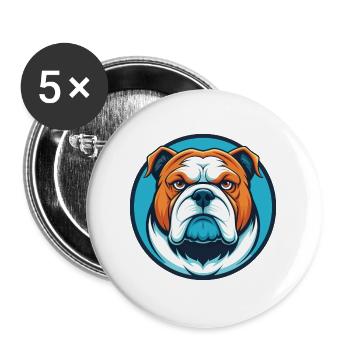Bulldog Cute Funny Kawaii Cartoon Animal Pet Logo - Buttons large 2.2''/56 mm (5-pack) - white - Front