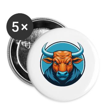 Bull Cute Kawaii Cartoon Clipart Animal Pet Logo - Buttons large 2.2''/56 mm (5-pack) - white - Front