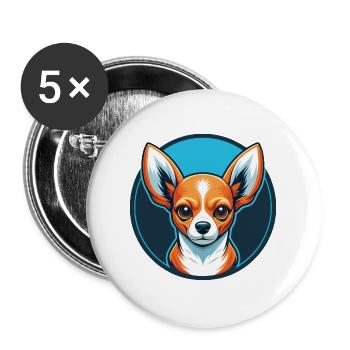 Chihuahua Dog Cute Kawaii Cartoon Animal Pet Logo - Buttons large 2.2''/56 mm (5-pack) - white - Front
