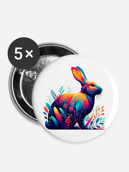 Kaninchen - Buttons groß 56 mm (5er Pack) - Weiß