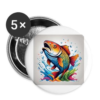 Forelle Fisch farbig - Buttons groß 56 mm (5er Pack) - Weiß - Vorne
