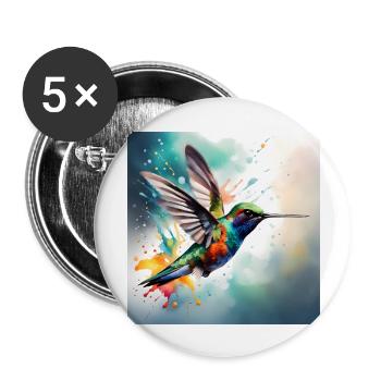 Kolibri farbig - Buttons groß 56 mm (5er Pack) - Weiß - Vorne