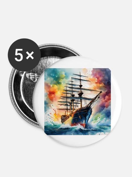 Segelschiff - Buttons groß 56 mm (5er Pack) - Weiß