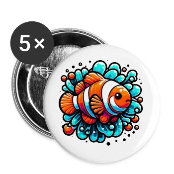 Poisson-clown - Lot de 5 grands badges (56 mm) - blanc - Devant