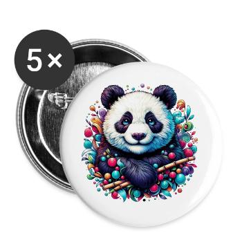 Panda - Buttons groß 56 mm (5er Pack) - Weiß - Vorne